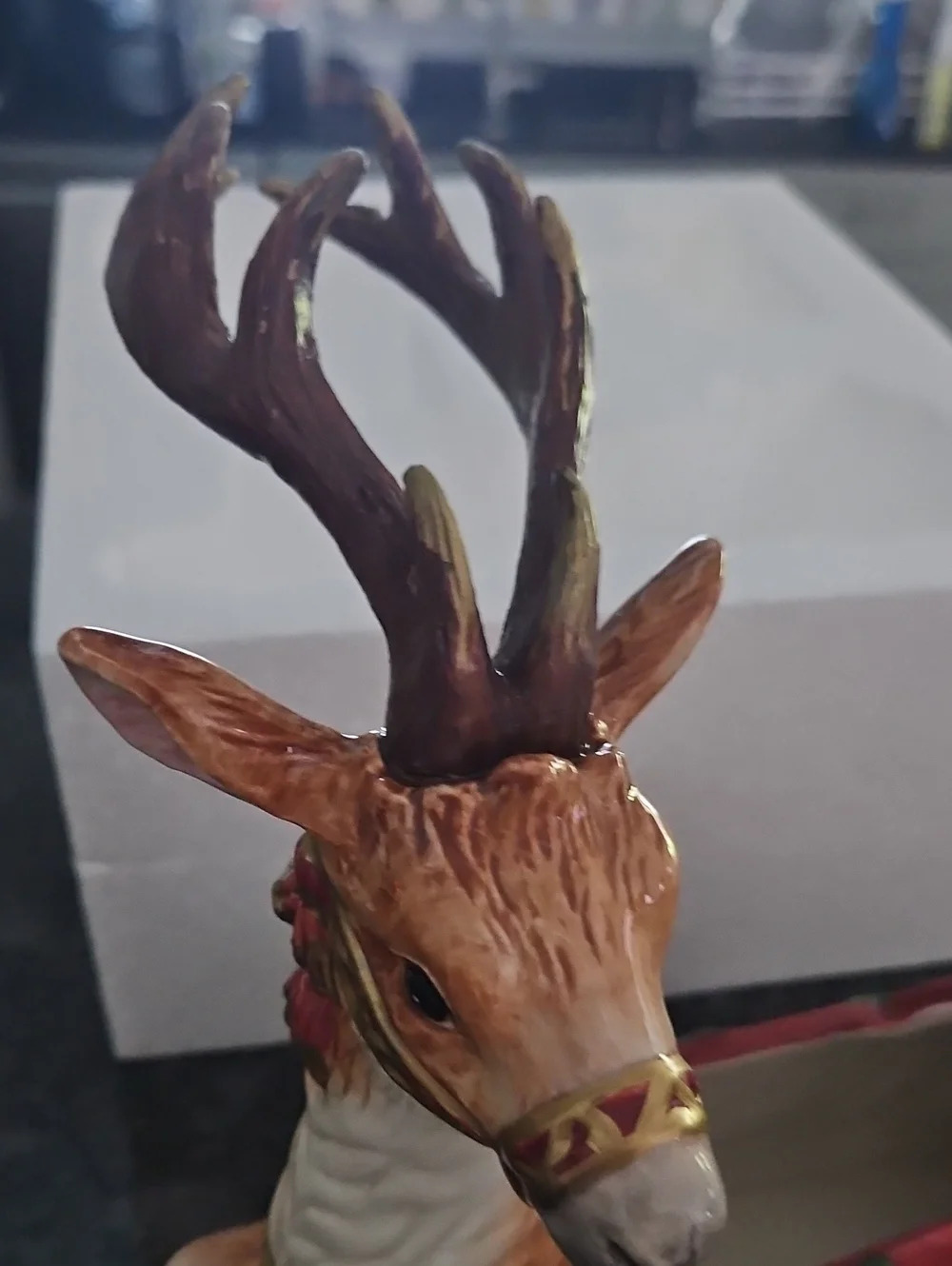 Fitz And Floyd Holiday Red Decorative Reindeer Figurine With Lidded Box